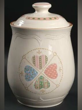 Vintage Tienshan Heartwarming Stoneware Kitchen Canister